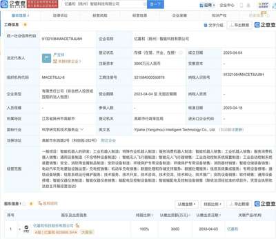 亿嘉和于扬州设智能科技子公司,含智能无人飞行器制造业务